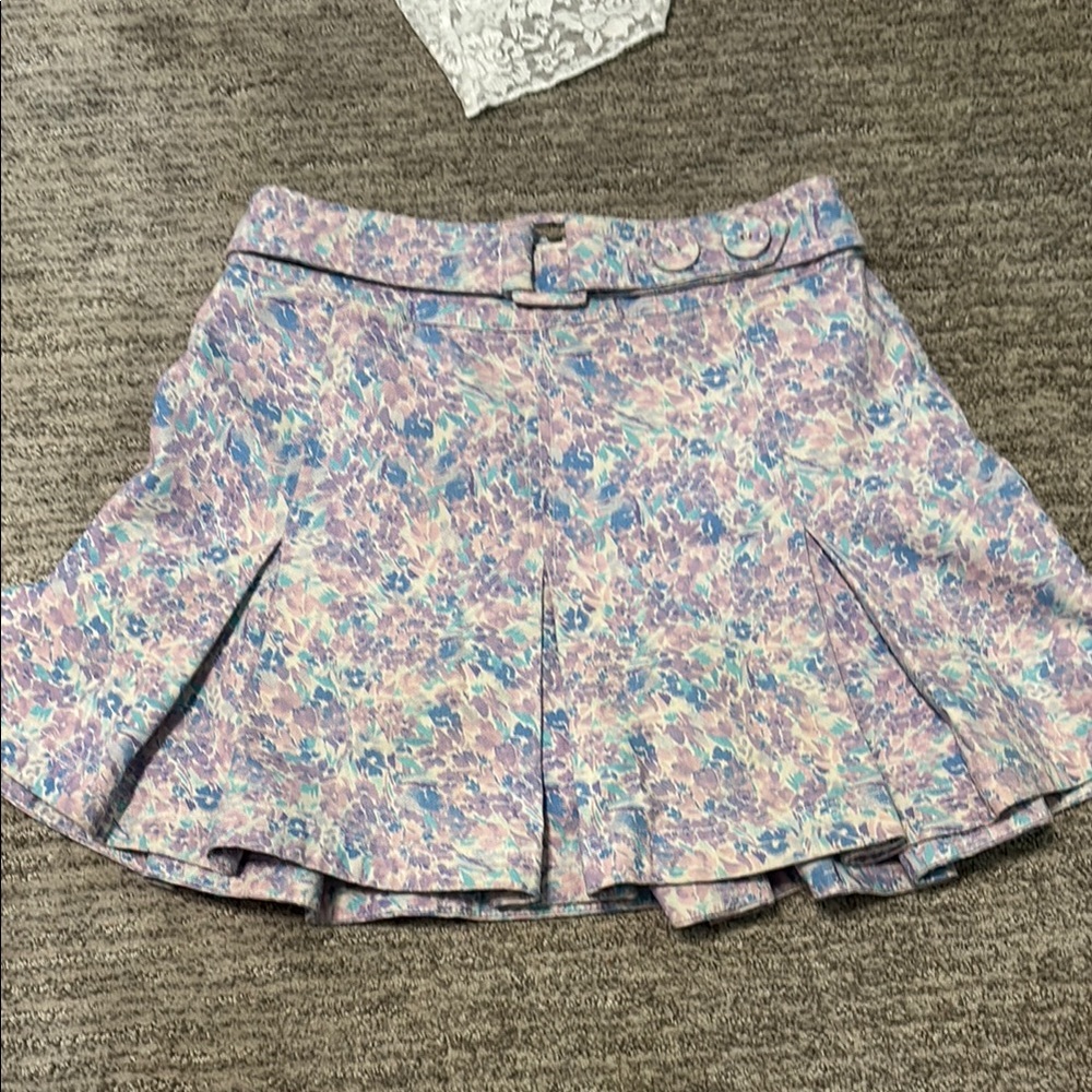 For Love And Lemons Blue Pink Mini Skater Skirt